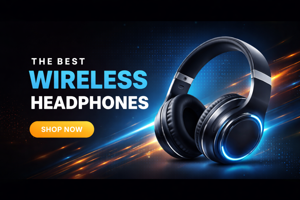 sleek wireless headphones sale banner
